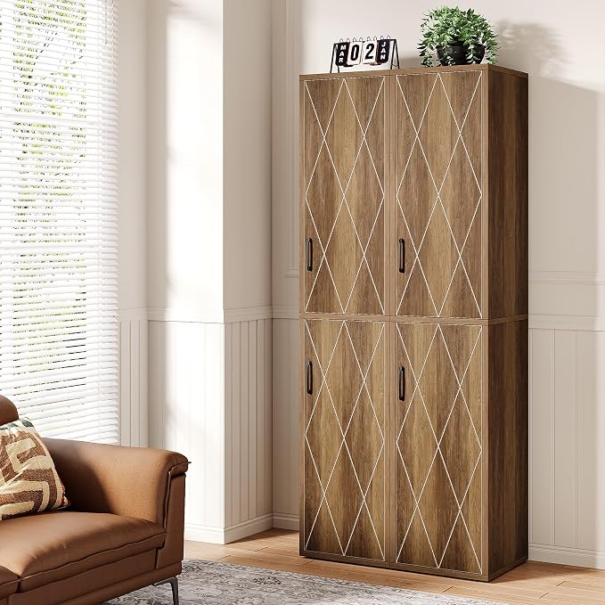 Tribesigns 75" Tall Narrow Storage Cabinet, Modern Farmhouse Pantry Cabinet - Image 9
