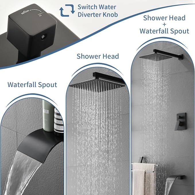 Matte Black Tub Shower Valve Trim Kit Shower Faucet Set - Image 3
