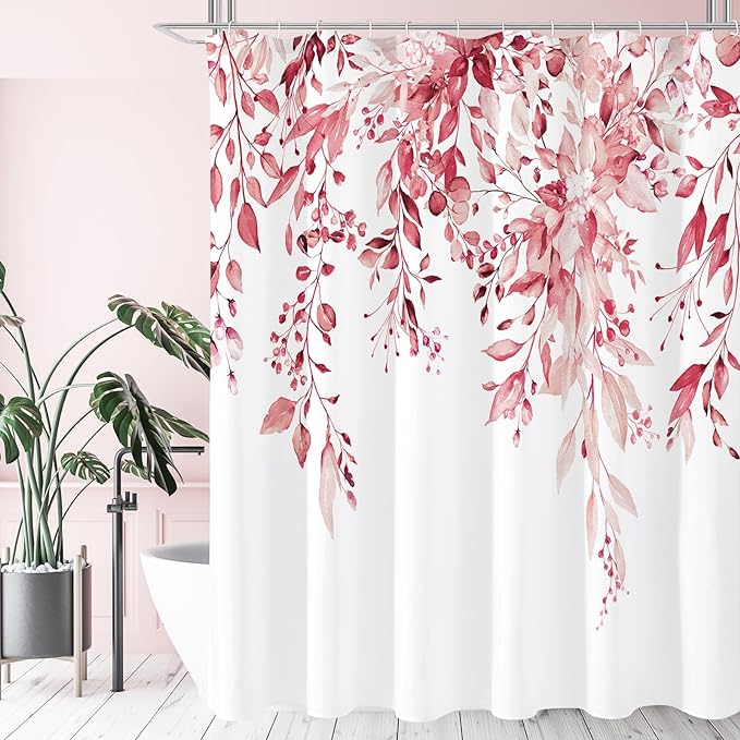 Gibelle Extra Long Shower Curtain 72 x 84, Tall Pink Floral Shower Curtain by Gibelle