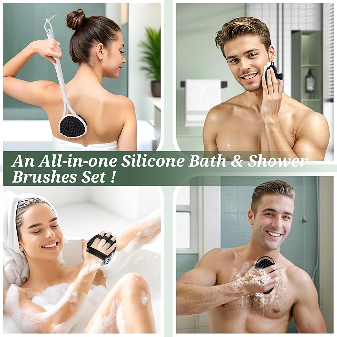 Silicone Back Body Face Scrubbers Set 4PCS, 15.35’’ Back Scrubber Soft Body - Image 6