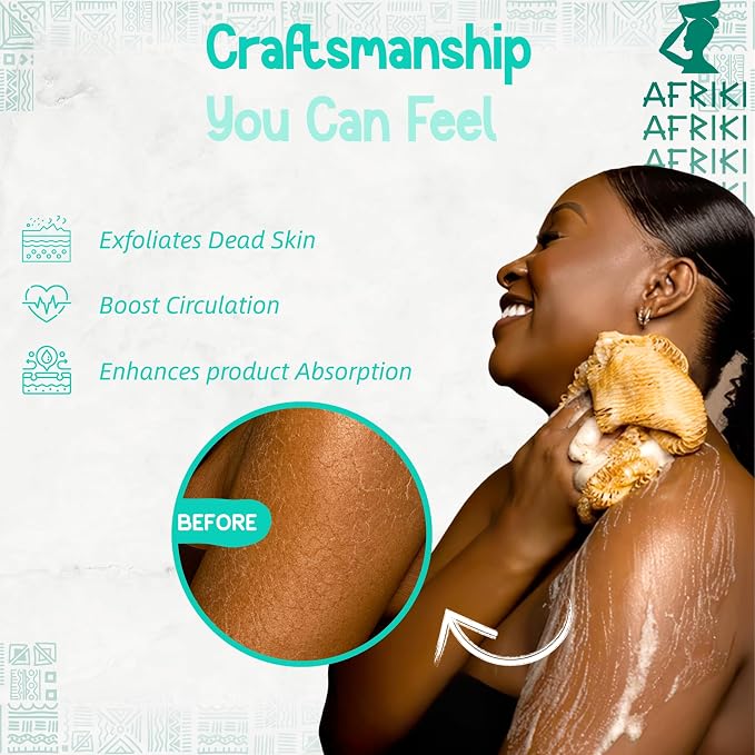 AFRIKI African Net Sponge – Exfoliating Body Scrubber, All Skin Types | 45 in - Image 2