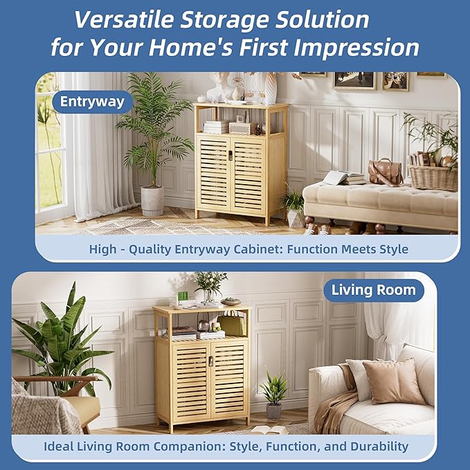 HITNET Bathroom Cabinet Freestanding, Bamboo Storage Cabinet 4-Tier Floor - Image 8