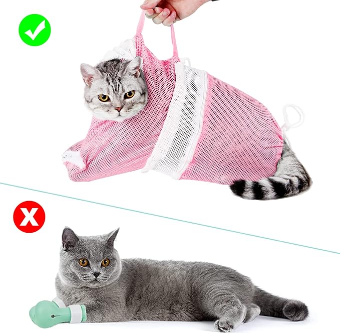 Cat Bathing Bag Adjustable Cat Grooming Net Bag Anti-bite & Anti-Scratch Cat - Image 5