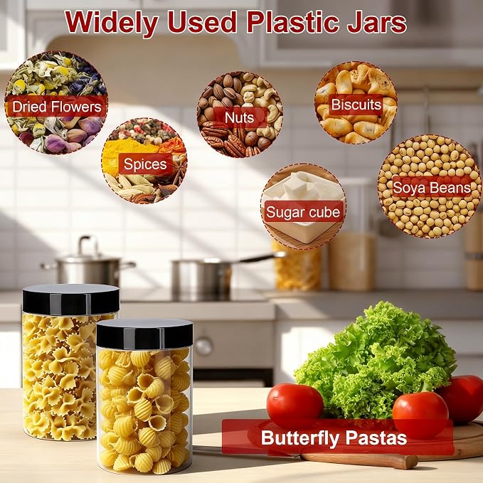 Plastic Jars with Lids, OBKJJ 51 PCS 10 OZ Large Capacity Clear Storage - Image 4