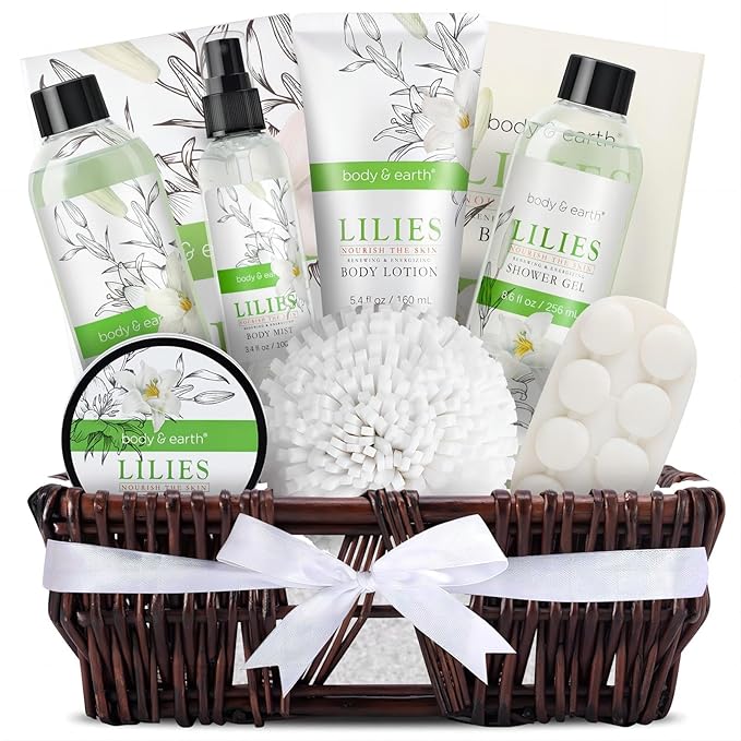 Spa Gift Baskets For Women Body & Earth 10pcs Spa Gifts For Women, Lily Gift by BODYEARTH