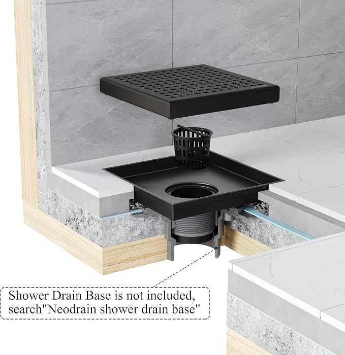 Neodrain 6 Inch Square Shower Drain, 304 Stainless Steel Bathroom Drainage - Image 8