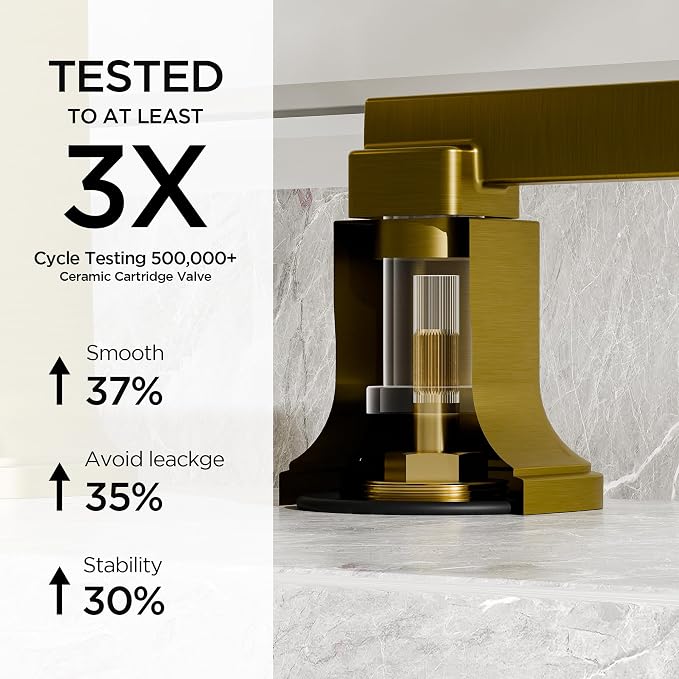 FORIOUS Brass Waterfall Brushed Gold Bathroom Faucets 3 Hole, Modern Widespread - Image 9