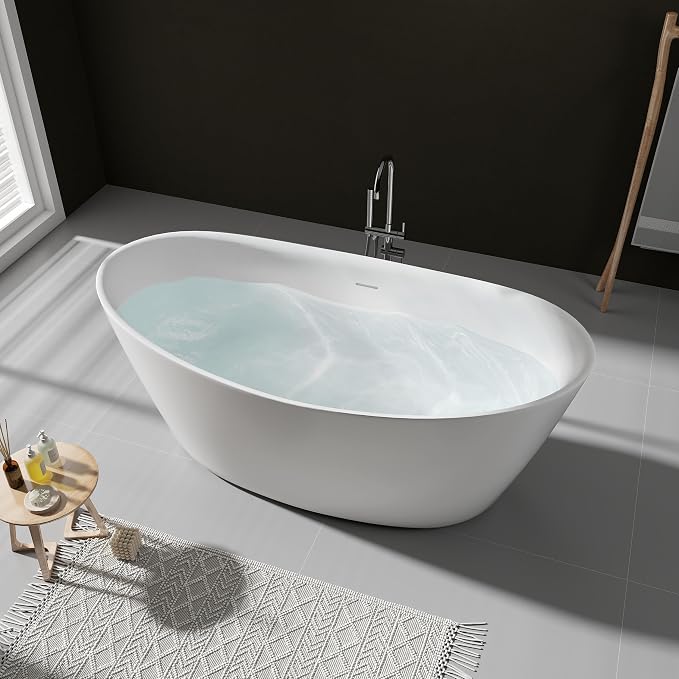 SJ STAR&JANE 61" Solid Surface Freestanding Bathtub Stone Resin Tub Oval Double - Image 2