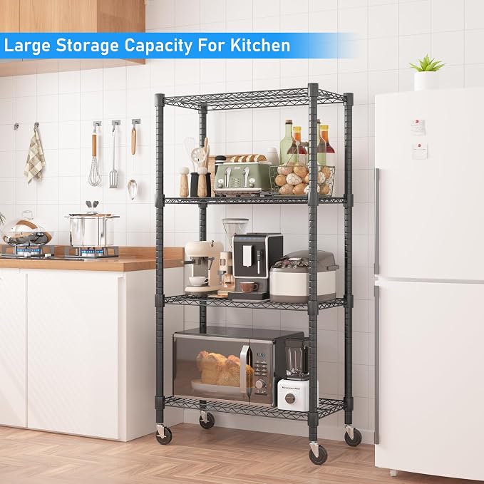 Homdox Heavy Duty Storage Shelves, 4 Tier Wire Shelving Unit - Image 2