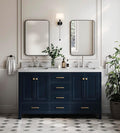 ARIEL Cambridge 60 Inch Midnight Blue Bathroom Vanity Double Sink, Solid Wood by Ariel