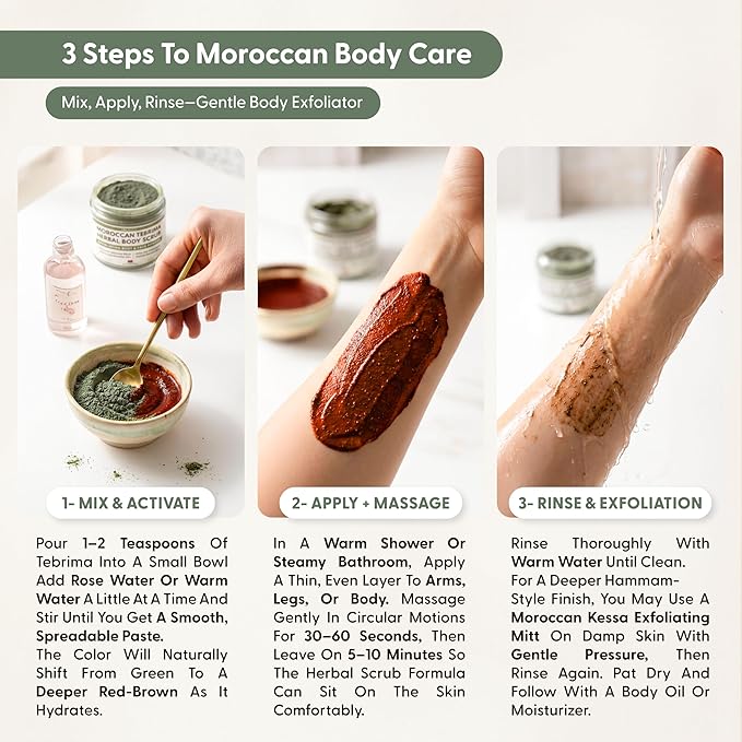 Moroccan Tebrima Herbal Exfoliating Body Scrub Powder | Natural Body Exfoliator - Image 5