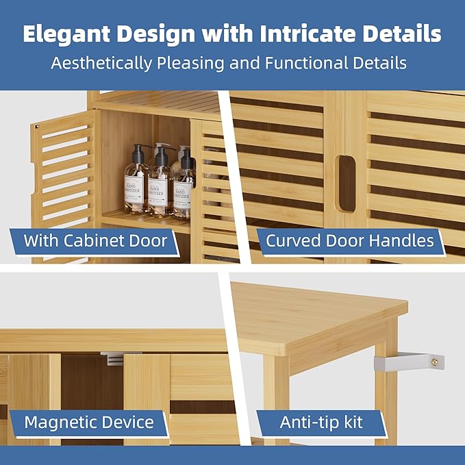 HITNET Bathroom Cabinet Freestanding, Bamboo Storage Cabinet 4-Tier Floor - Image 5