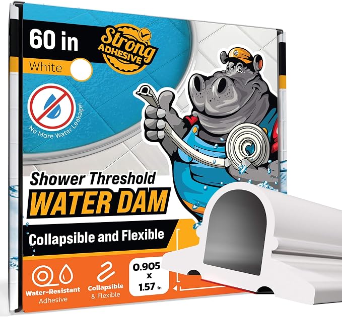 Shower Threshold Water Dam Barrier 60" Rounded by ExploreHippoDam