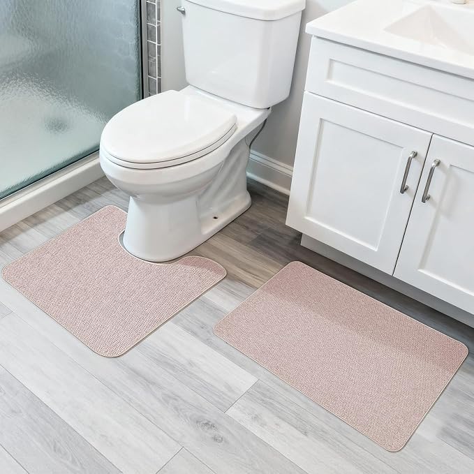 Bathroom Rugs Set 2 Pieces, Thin Bathroom Mats, Toilet Rugs, Quick Dry by BosapDirect