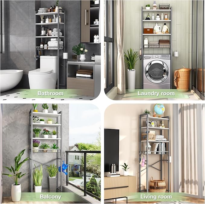 Over-The-Toilet Storage Rack, 4-Tier Bathroom Organizer Shelf Over Toilet - Image 3