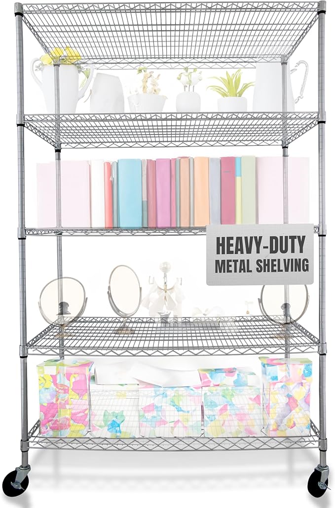 4000 LBS Heavy Duty Wire Rack 48 x 24 x 76, 5-Tier NSF Commercial Rolling Rack - Image 11