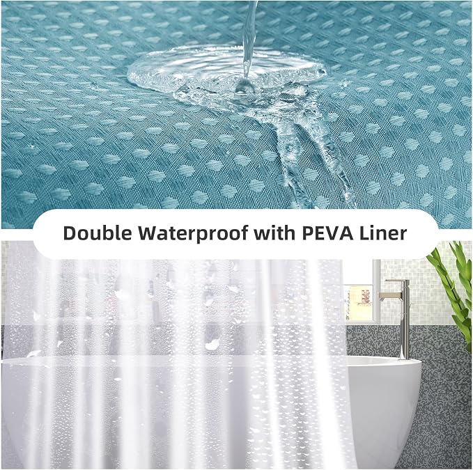 LaCyan 3 in 1 Waterproof Waffle Weave Shower Curtain and Clear Liner Set - Image 3