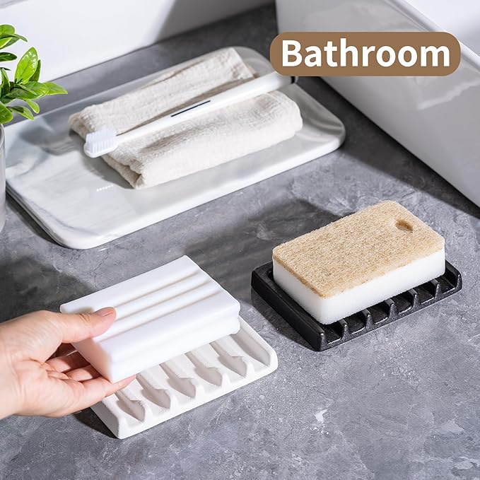 Tanew Self Draining Premium Brown Ceramic Waterfall Soap Dish, Bar and Shower - Image 5