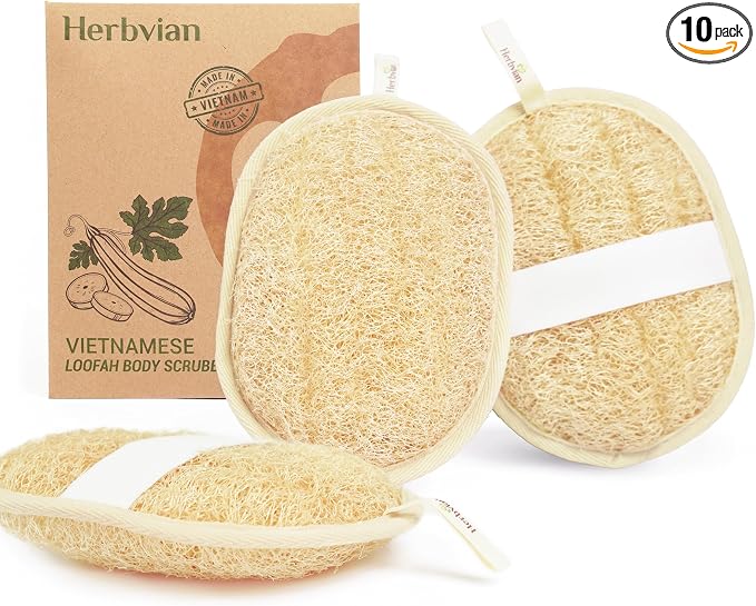Vietnamese Natural Loofah Exfoliating Body Scrubber Pads, 100% Plant-Based by Herbvian