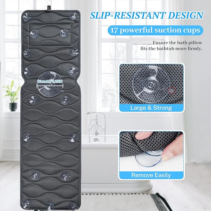 Bath Pillow for Tub with Laundry Bag & 17 Non-Slip Suction Cups, Extra Thick - Image 5
