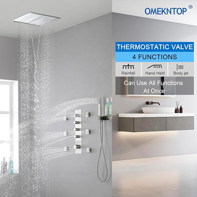 Brass Brushed-Nickel 4-Way Thermostatic Shower Diverter Valve - Image 6