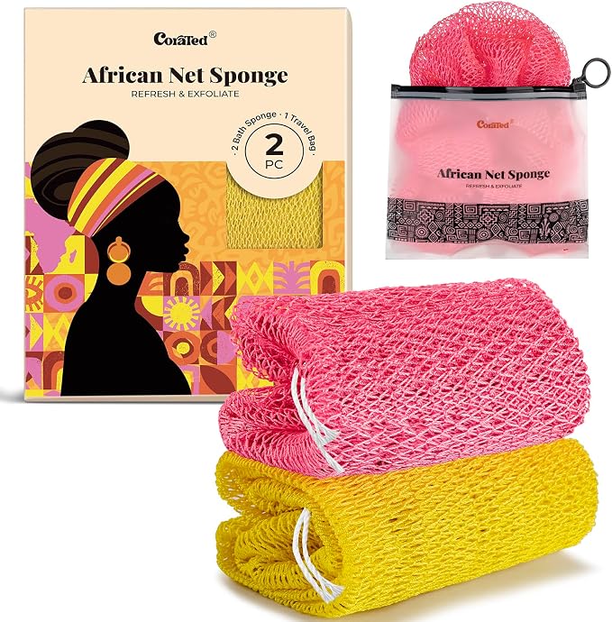 CORATED African Net Sponge Authentic, Shower Loofah Exfoliating Bath Sponge by CORATED
