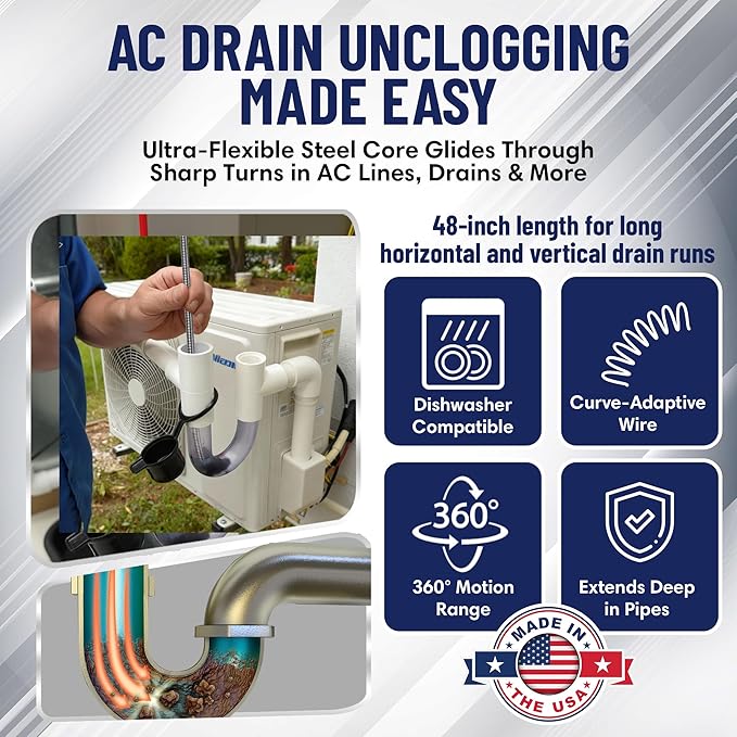 48" Flexible Long Pipe Brush | AC Drain Cleaner Tool | Sink Line Unclogger | - Image 3