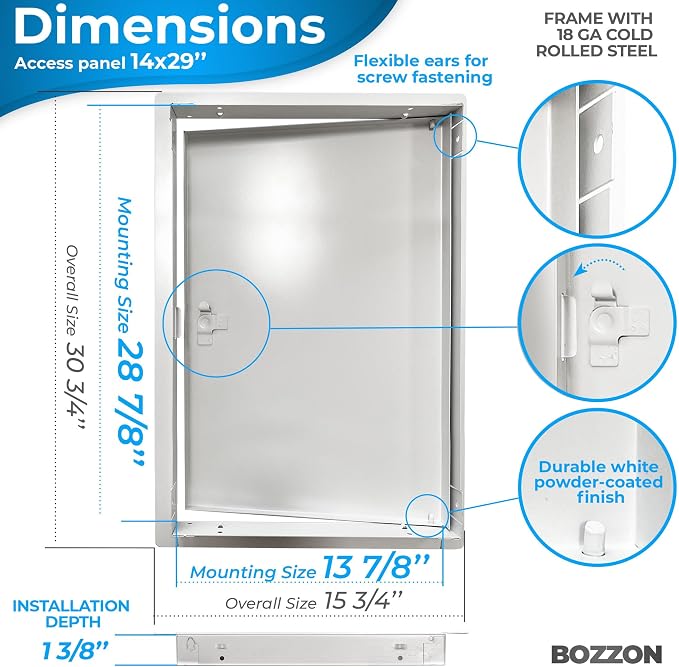 BOZZON Access Panel for Drywall 14 x 29 inch – Metal Door - Image 2
