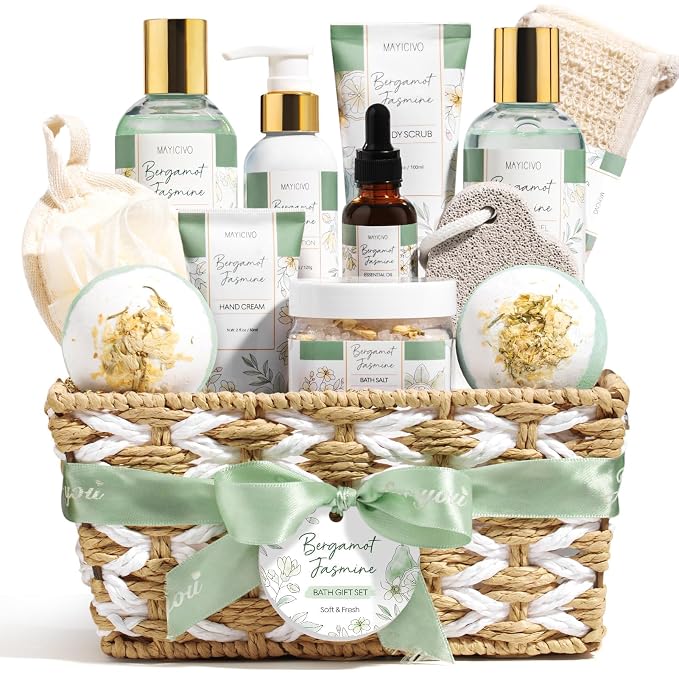Christmas Birthday Gifts for Women, Bergamot Jasmine Relaxing Spa Gift Baskets by MAYICIVO
