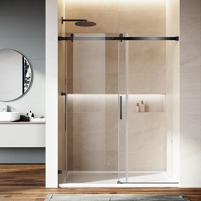 Frameless Sliding Shower Door, Matte Black Finish - Image 9