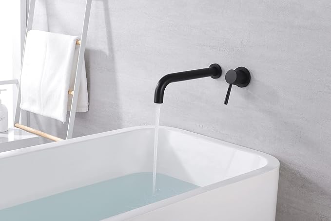SUMERAIN Matte Black Tub Faucet Wall Mount Bath Tub Filler Extra Long Spout - Image 5
