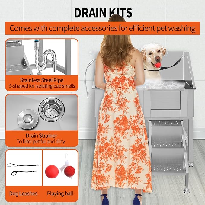 38" Professional Stainless Steel Dog Bathing Station - Image 7