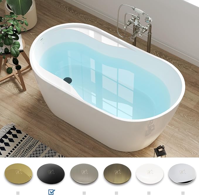 FerdY Lana'i 60" Freestanding Bathtub, Gracefully Shaped Freestanding Soaking - Image 3