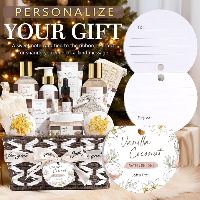 Christmas Birthday Gifts for Women, Vanilla Coconut Relaxing Spa Gift Baskets - Image 7