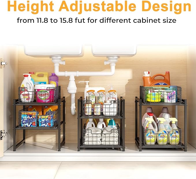 Under Sink Organizer, 2-Tier Pull Out Cabinet Organizer, Kitchen Bathroom - Image 7
