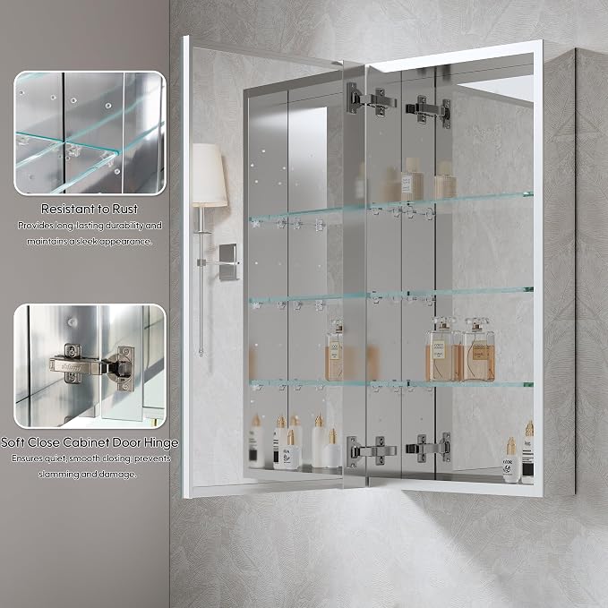 WELLFOR 16" x 30" Bathroom Medicine Cabinet, Anodized Chrome Aluminum Frame - Image 7
