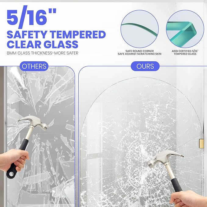 Frameless Bathtub Glass Shower Door, 5/16" Clear Tempered Glass Bathroom Shower - Image 5