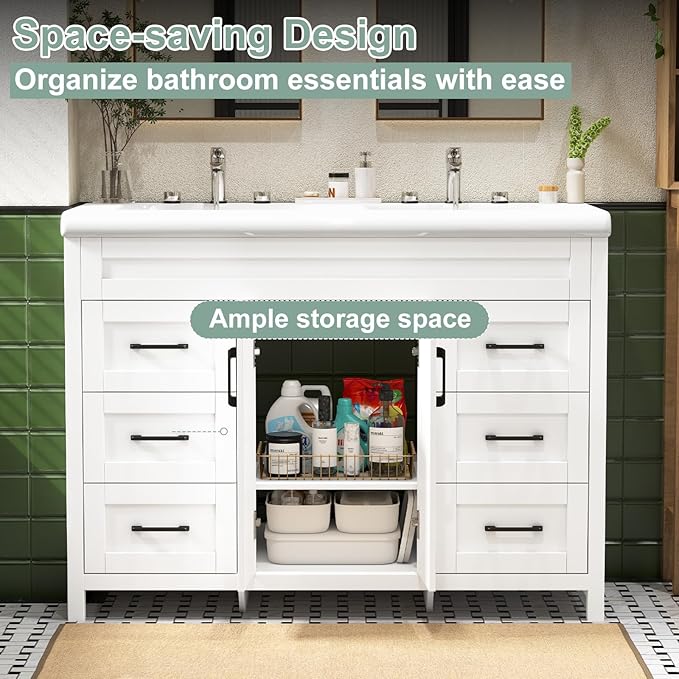 48 Inch Bathroom Vanity with Sink, Bathroom Vanity Cabinet with Doulble Sink - Image 4