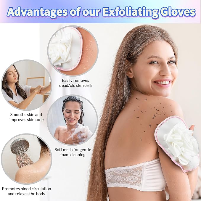 Deep Exfoliating Glove for Shower 2PCS: 1 Double-Sided Mitt, 1 Extra Long - Image 6