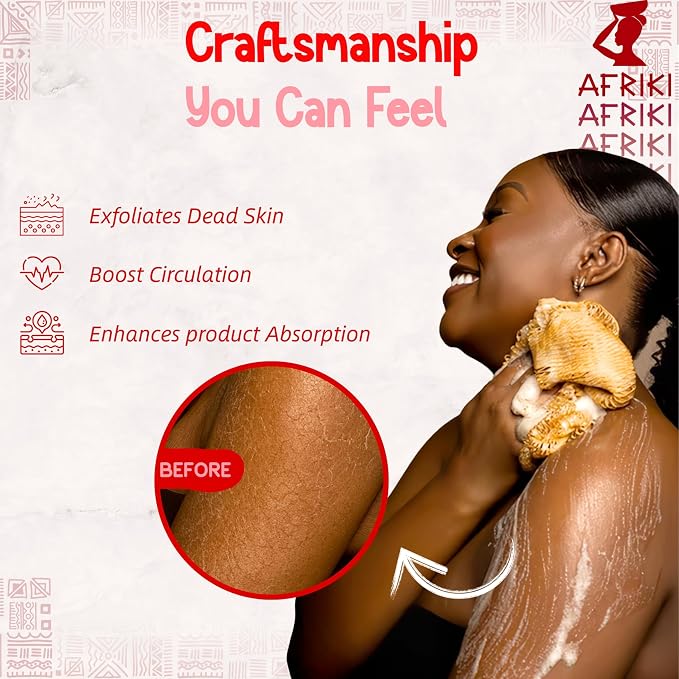 AFRIKI African Net Sponge – Exfoliating Body Scrubber, All Skin Types | 45 in - Image 2