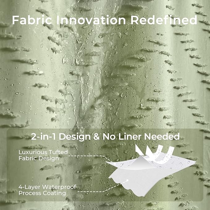 Green Boho Woven Fabric Tufted Chervon Textured Modern Minimalist Neutral - Image 2