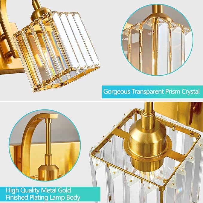 Crystal Vanity Lights 3-Light Gold Bathroom Vanity Lights Modern Crystal - Image 5