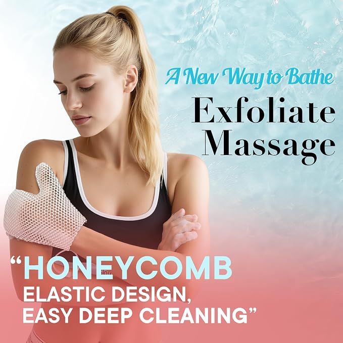 Bath Mitt - Exfoliating Glove, Honeycomb Body Scrubber, Massage Body Scrub - Image 2