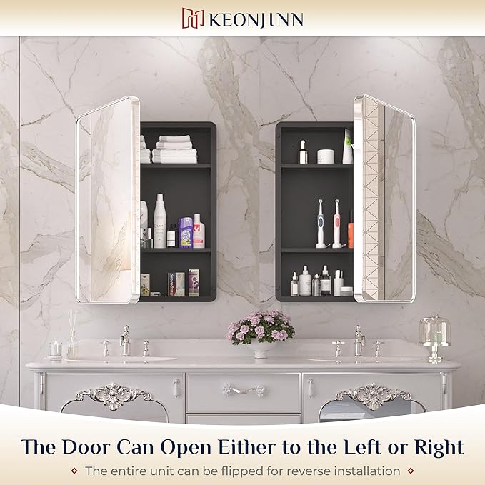 Keonjinn 20 x 26 Inch Chrome Recessed Medicine Cabinets, Mirrored Bathroom - Image 8