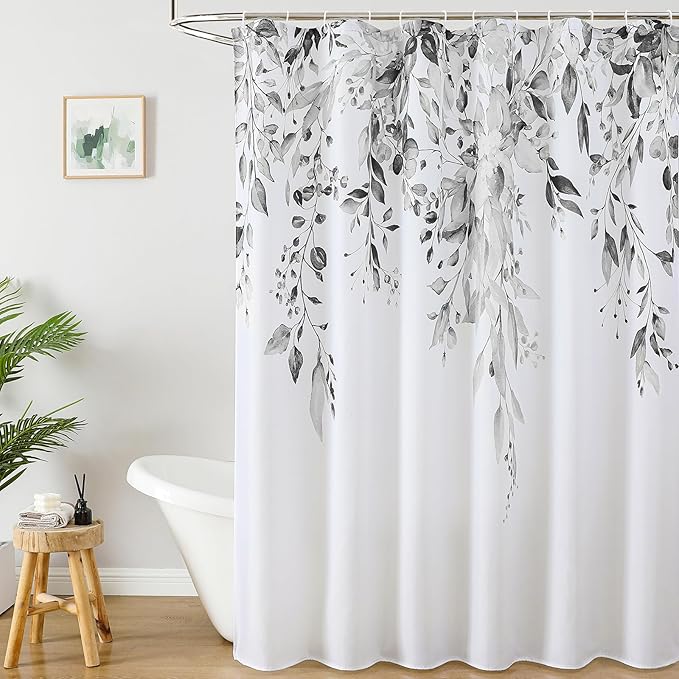 Colorful Star Grey Eucalyptus Waterproof Shower Curtain Set by Colorful+Star