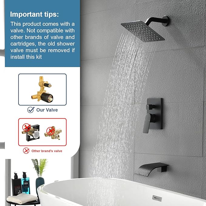 Tub Shower Faucet Combo Set Matte Black Shower Faucet Set - Image 2