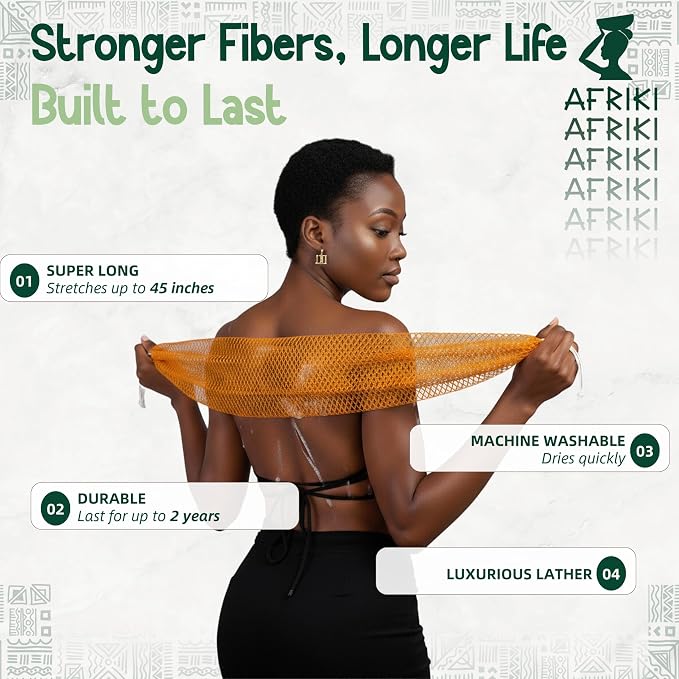 AFRIKI African Net Sponge – Exfoliating Body Scrubber, All Skin Types | 45 in - Image 3