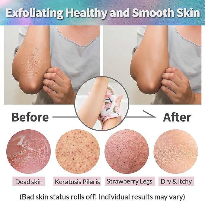 Deep Exfoliating Glove for Shower 2PCS: 1 Double-Sided Mitt, 1 Extra Long - Image 5