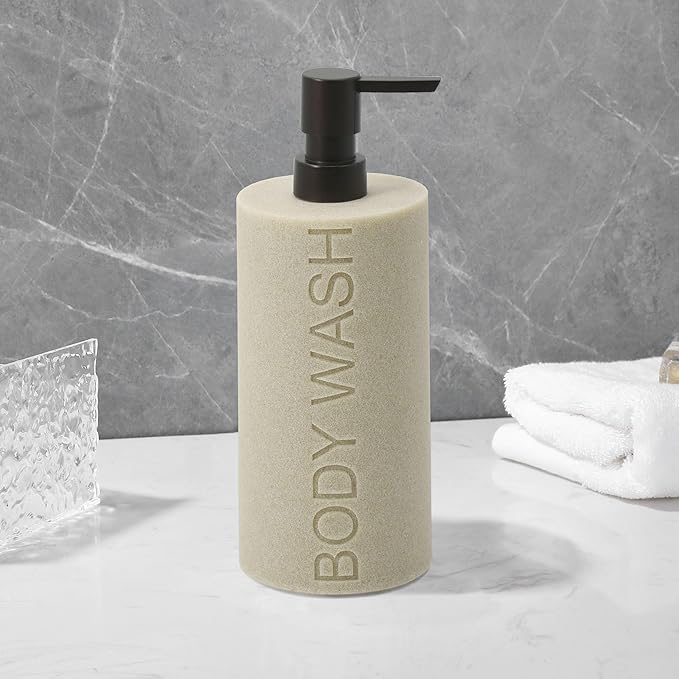 Resin Tan Sandstone Body Wash Engraved Bottle Refillable Pump Dispenser - Image 6