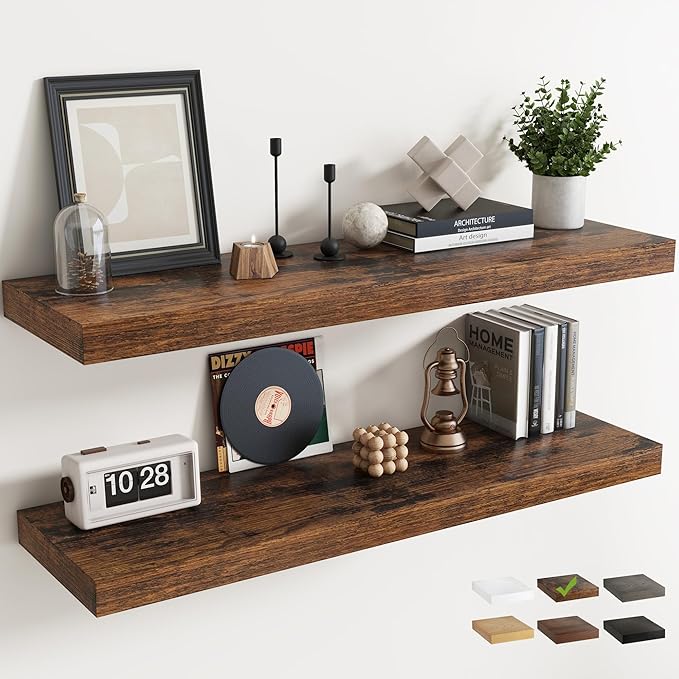 48 Inch Long Floating Shelves for Wall 2 Pack, Easy Install Engineered Wood by Marsmiles